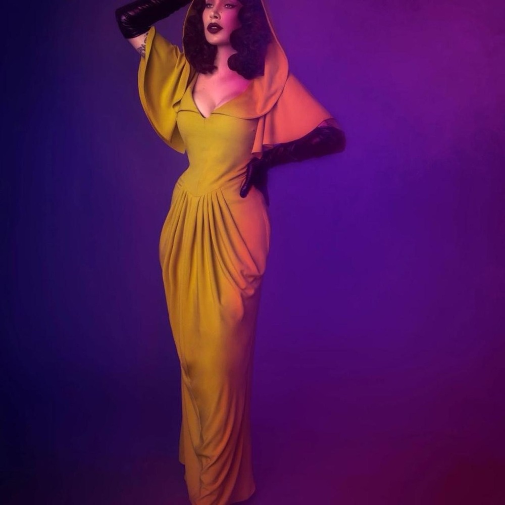 SOLD NFS  Unique Vintage Micheline Pitt ZHORA Hooded Evening Gow Dress